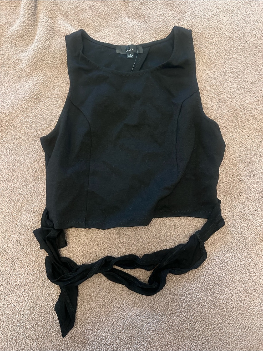 Lulu’s Let's Tie It Black Tie-Back Cropped Tank Top